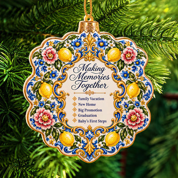 Making Memories Together - Personalized 3D Christmas Acrylic Ornament - Mediterranean Style & Majolica Print Blue Lemon-Myprintsy