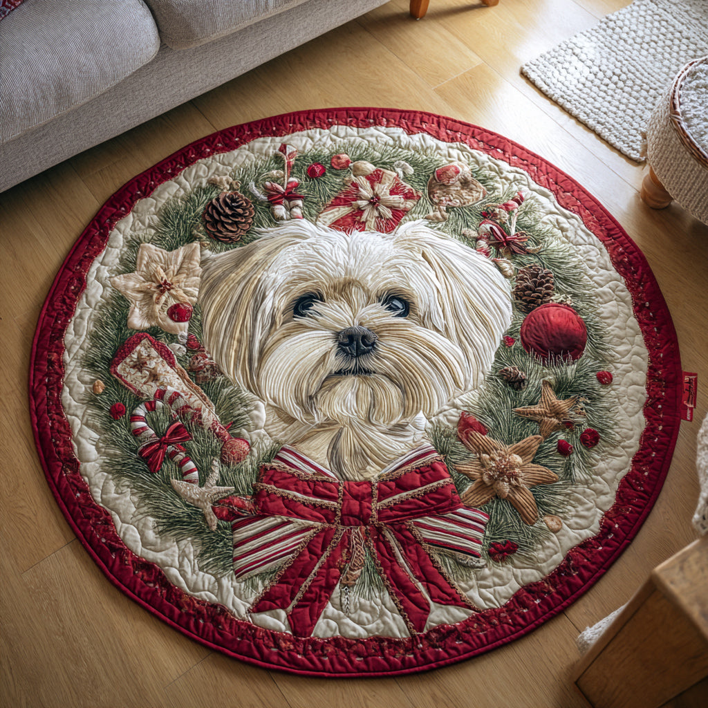 Maltese Holiday Wreath Quilted Round Mat VTQ-Myprintsy