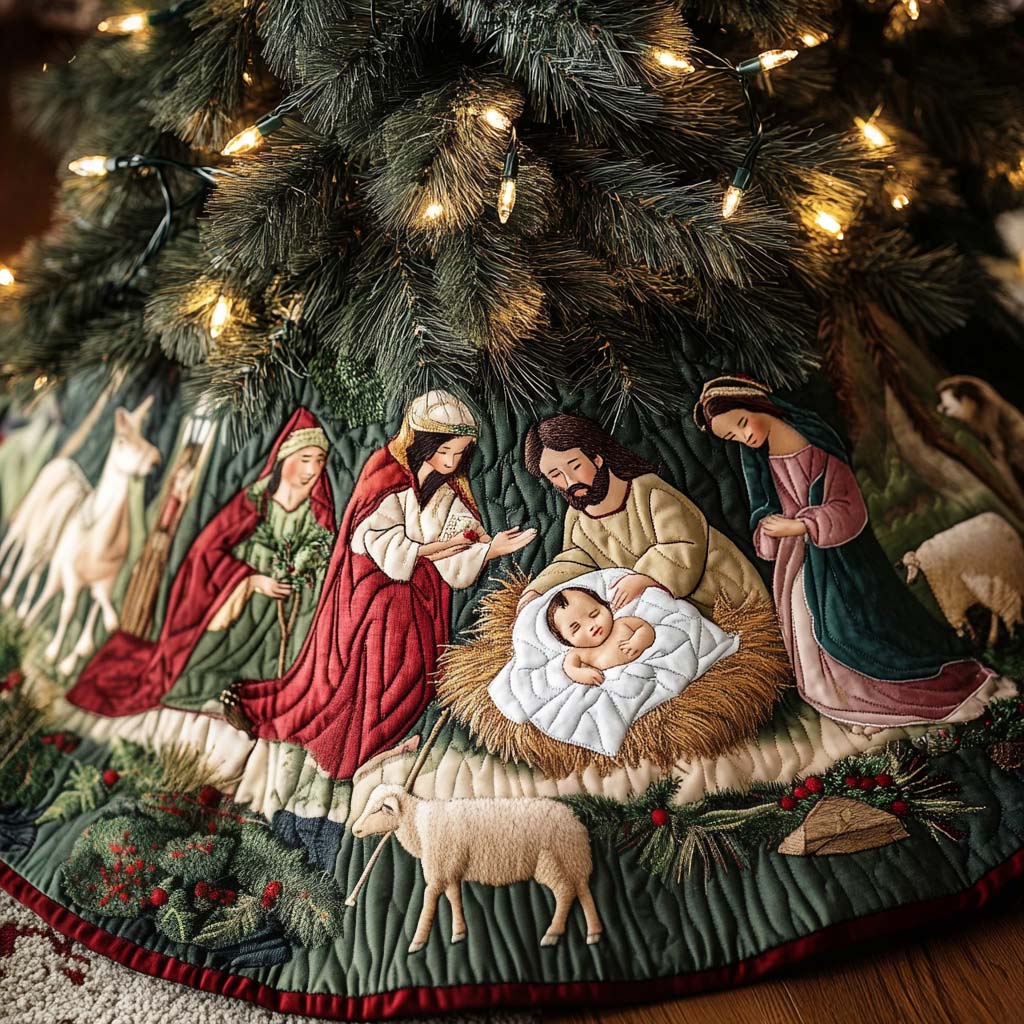 Manger Of The Meadow Christmas Quilted Tree Skirt VTQ-Myprintsy