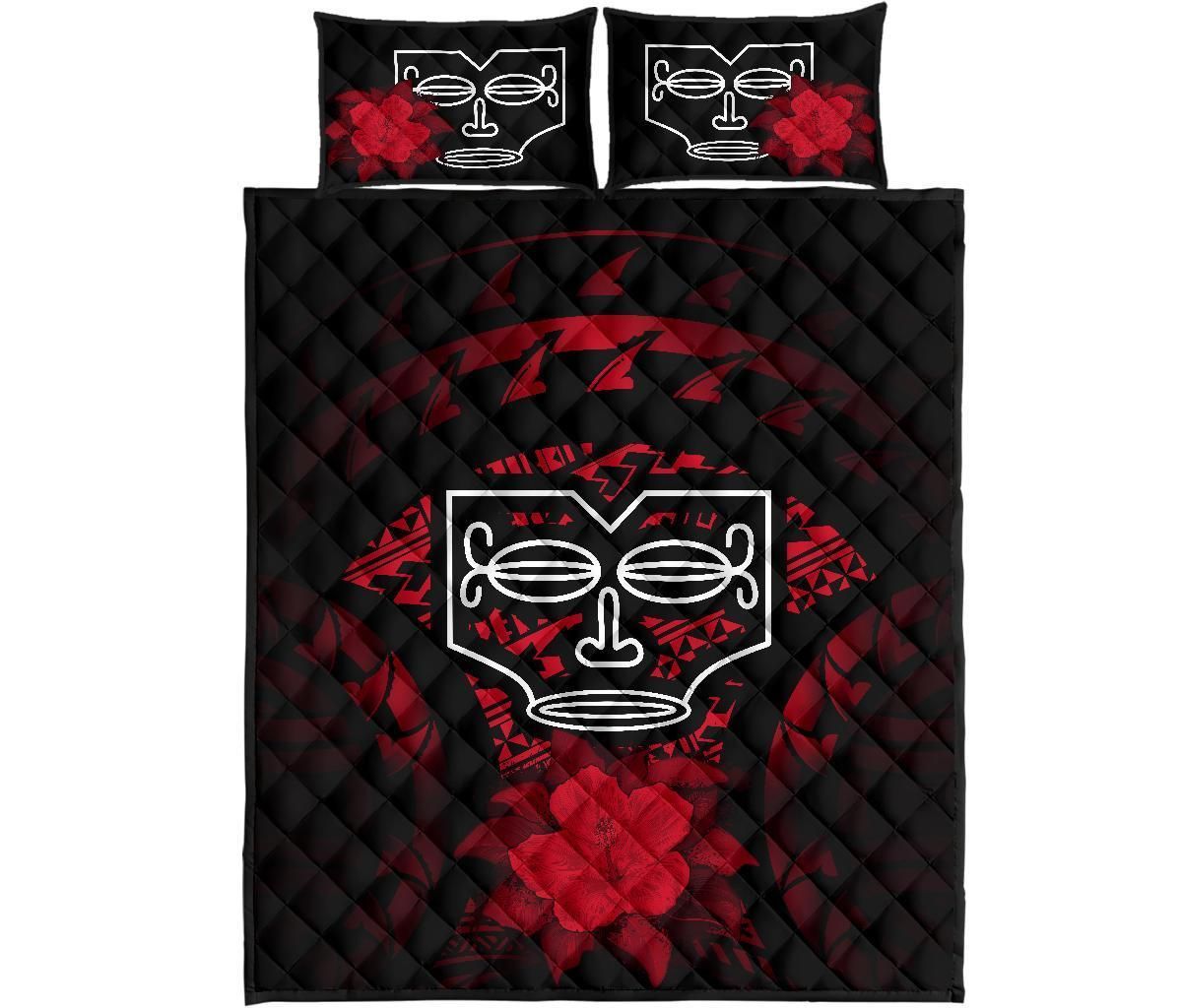 Marquesas Islands Polynesian Quilt Bed Set Hibiscus Red-Myprintsy