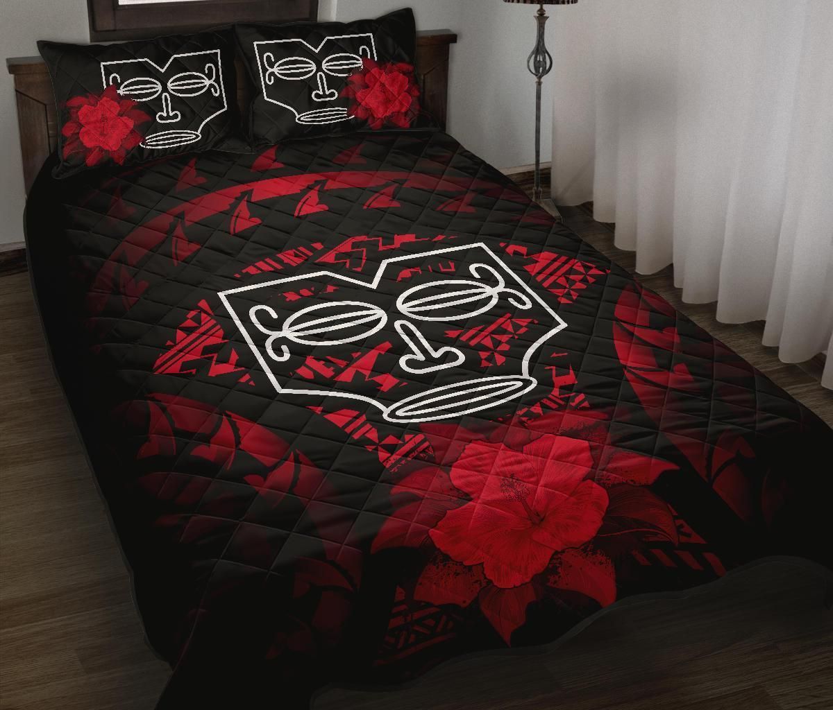Marquesas Islands Polynesian Quilt Bed Set Hibiscus Red-Myprintsy