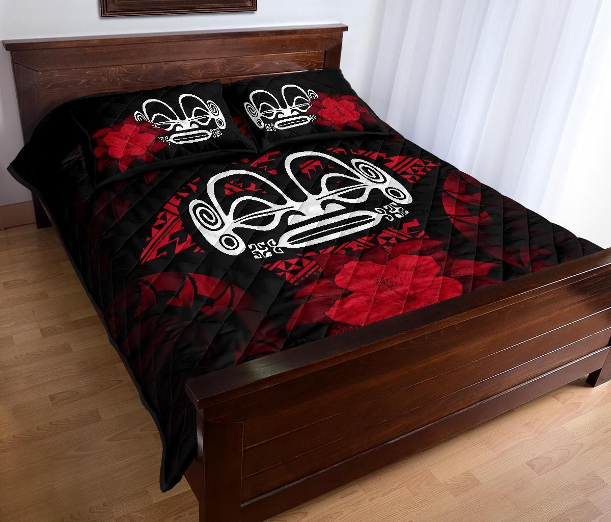 Marquesas Islands Polynesian Quilt Bed Set Hibiscus Red-Myprintsy