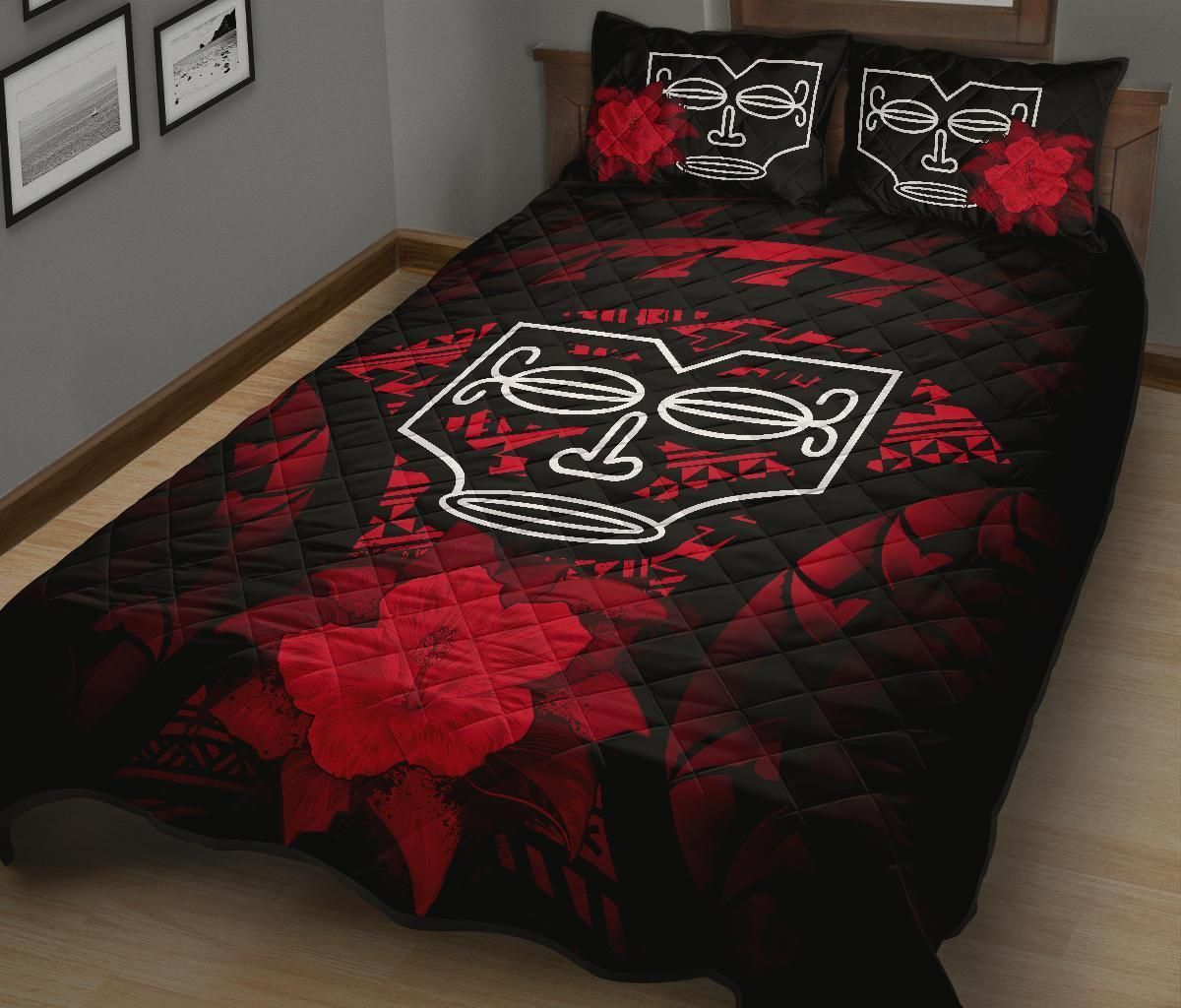 Marquesas Islands Polynesian Quilt Bed Set Hibiscus Red-Myprintsy
