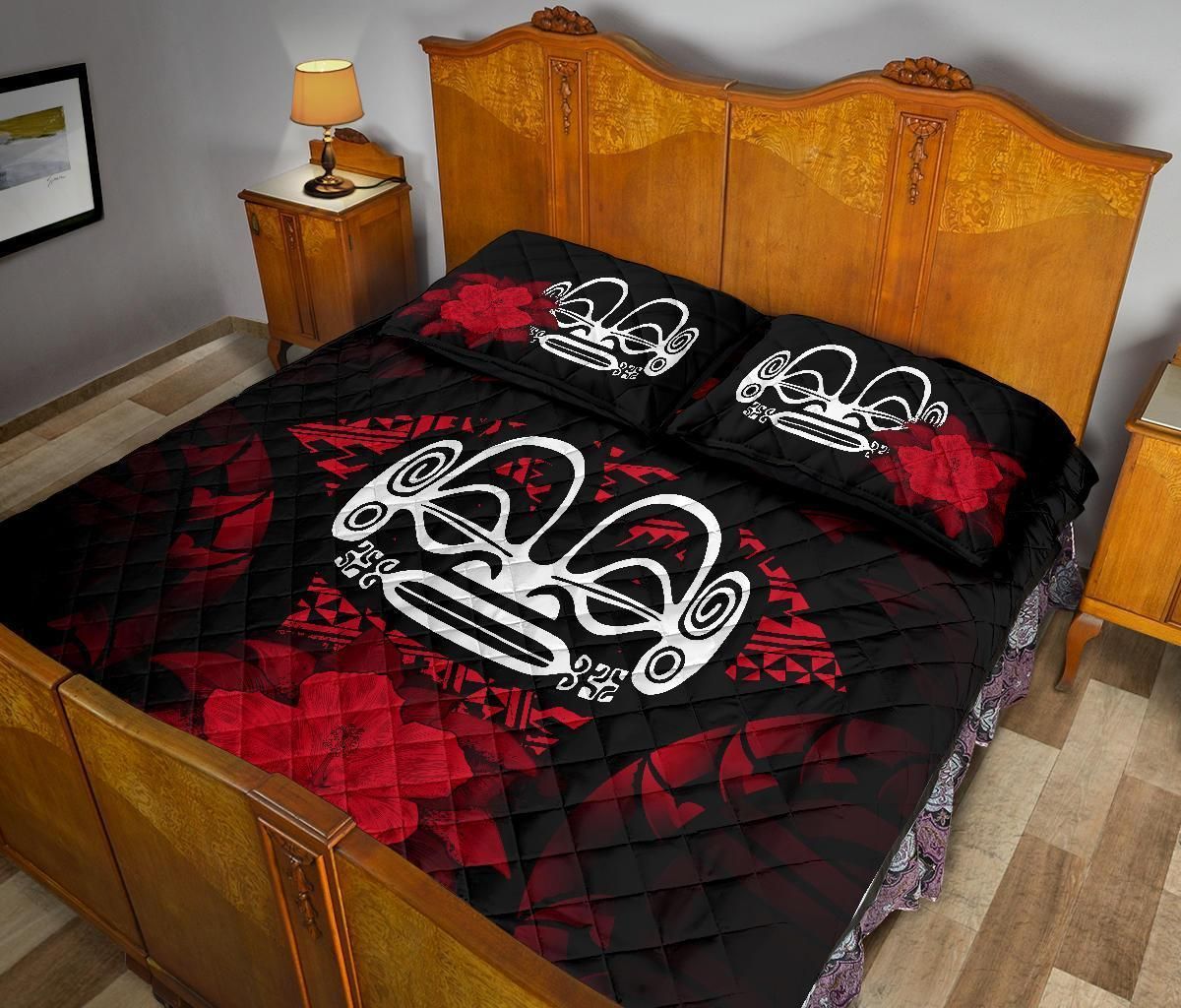 Marquesas Islands Polynesian Quilt Bed Set Hibiscus Red-Myprintsy