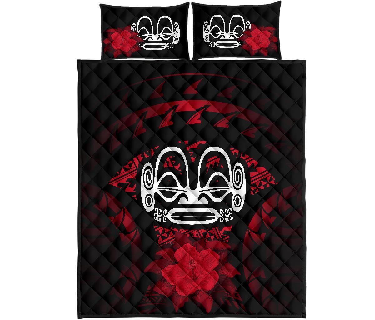 Marquesas Islands Polynesian Quilt Bed Set Hibiscus Red-Myprintsy