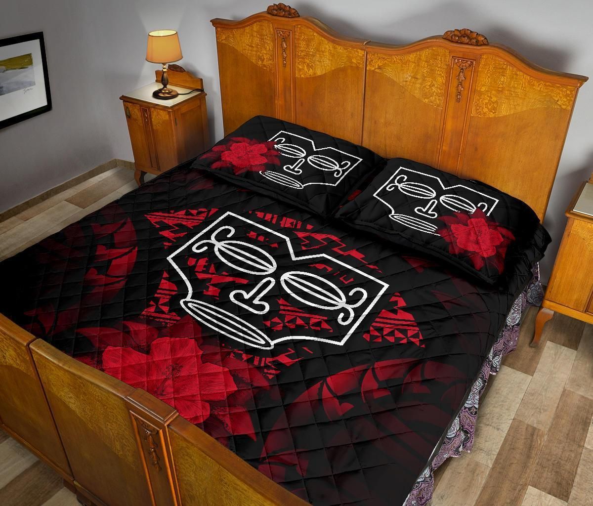 Marquesas Islands Polynesian Quilt Bed Set Hibiscus Red-Myprintsy