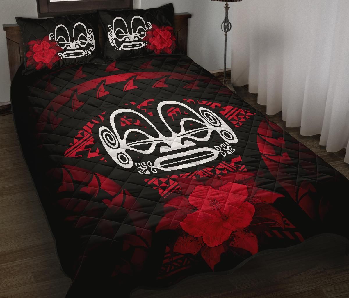 Marquesas Islands Polynesian Quilt Bed Set Hibiscus Red-Myprintsy