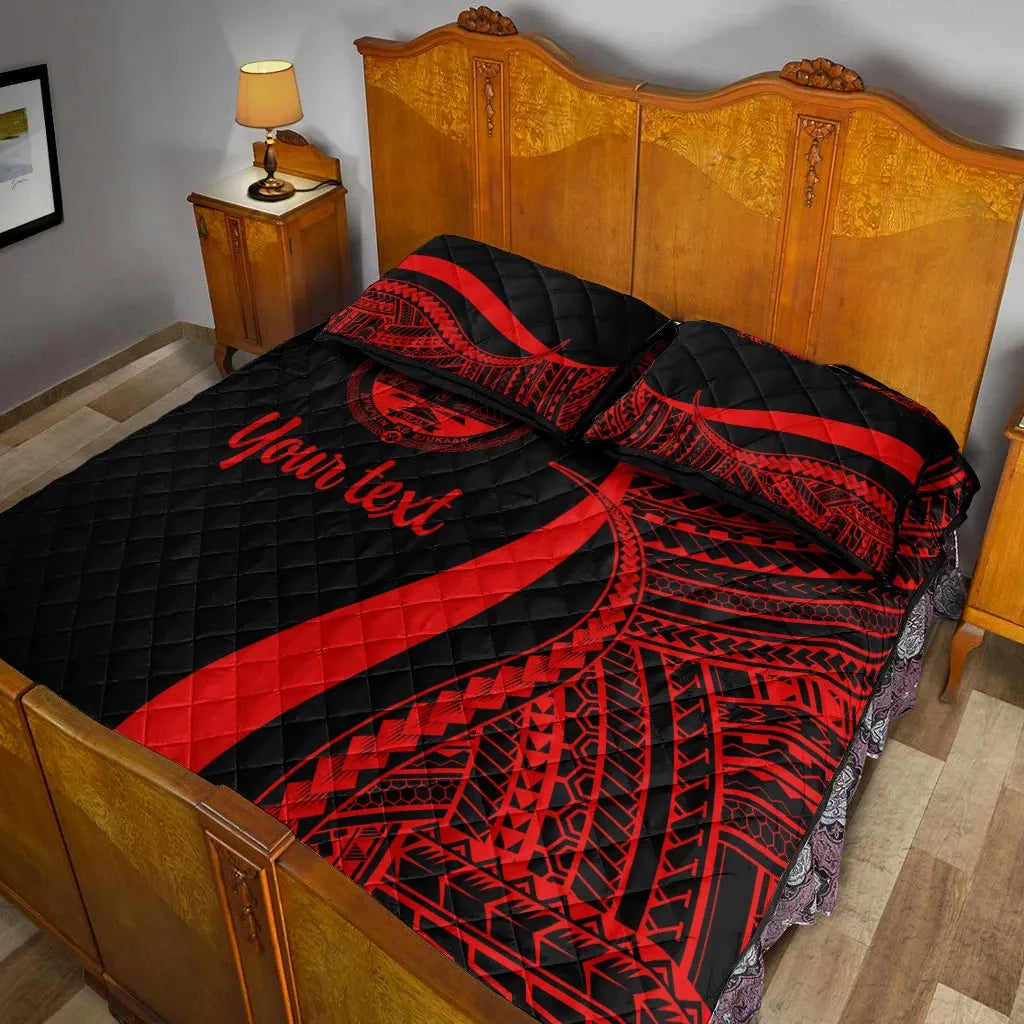Marshall Islands Custom Personalised Quilt Bed Set - Red Polynesian Tentacle Tribal Pattern Crest