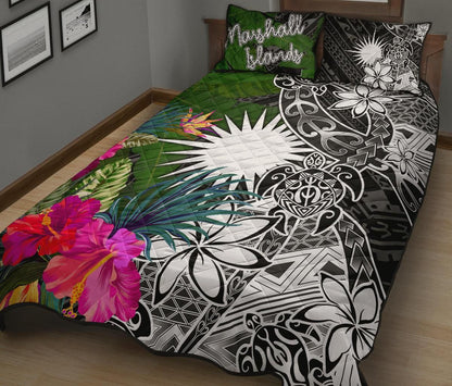 Marshall Islands Quilt Bed Set - Turtle Plumeria Banana Leaf-Myprintsy