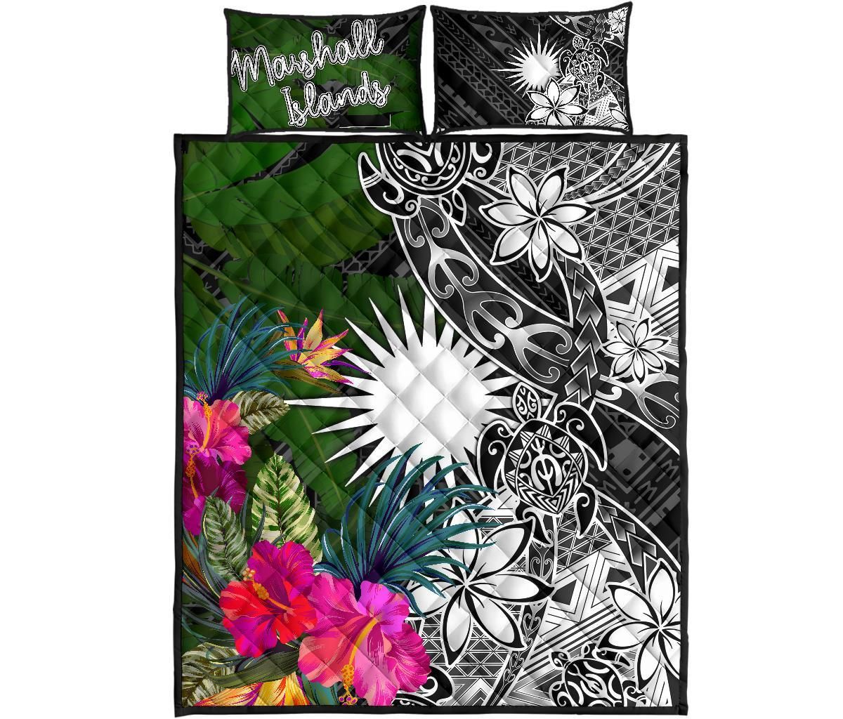 Marshall Islands Quilt Bed Set - Turtle Plumeria Banana Leaf-Myprintsy