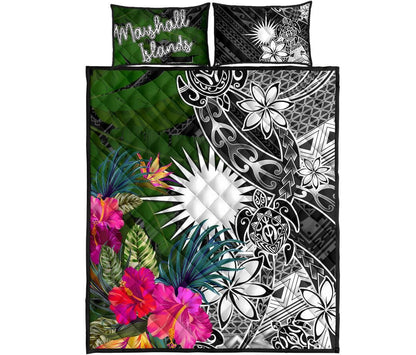 Marshall Islands Quilt Bed Set - Turtle Plumeria Banana Leaf-Myprintsy