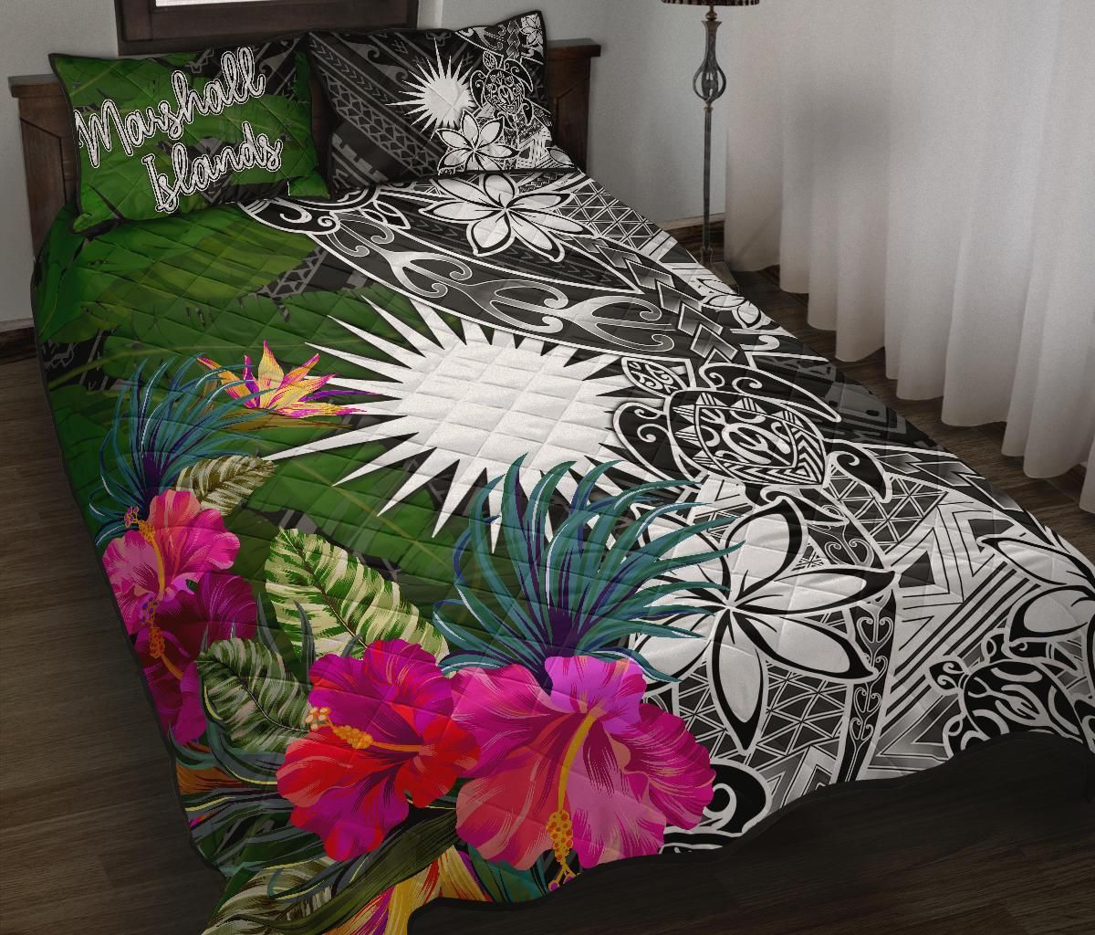 Marshall Islands Quilt Bed Set - Turtle Plumeria Banana Leaf-Myprintsy