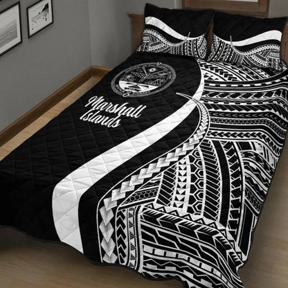 Marshall Islands Quilt Bed Set - White Polynesian Tentacle Tribal Pattern Crest