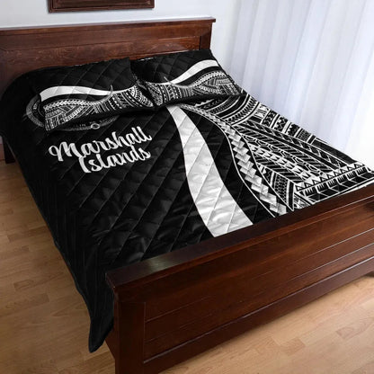Marshall Islands Quilt Bed Set - White Polynesian Tentacle Tribal Pattern Crest