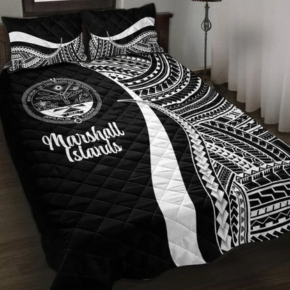 Marshall Islands Quilt Bed Set - White Polynesian Tentacle Tribal Pattern Crest
