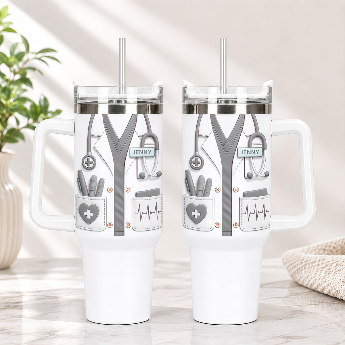 Medical Essentials, Stethoscope And Heartbeat Line Tumbler - Personalized 40oz Tumbler With Straw, Gift for Medical Professionals And Students-Myprintsy