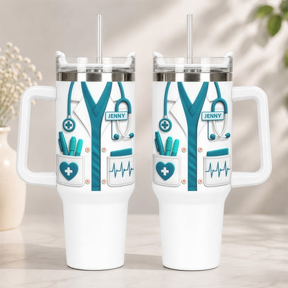 Medical Essentials, Stethoscope And Heartbeat Line Tumbler - Personalized 40oz Tumbler With Straw, Gift for Medical Professionals And Students-Myprintsy