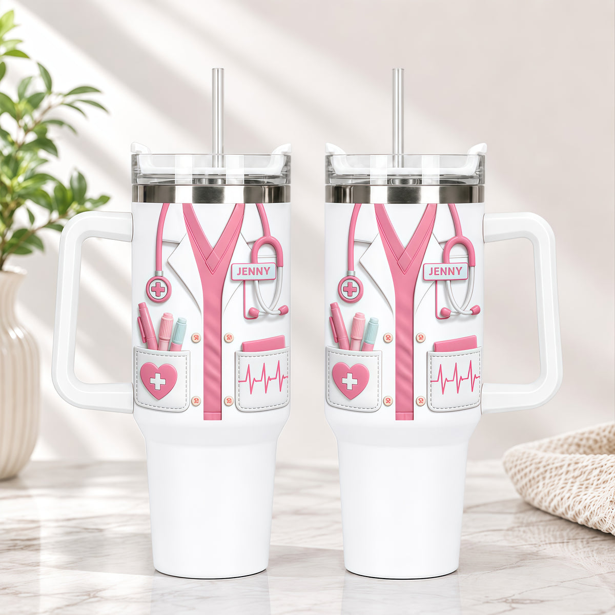 Medical Essentials, Stethoscope And Heartbeat Line Tumbler - Personalized 40oz Tumbler With Straw, Gift for Medical Professionals And Students-Myprintsy