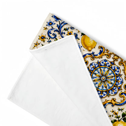 Mediterranean Style & Majolica Print Blue Lemon - Personalized Beach Towel-Myprintsy