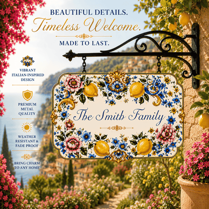 Mediterranean Style & Majolica Print Blue Lemon - Personalized Custom Shaped Metal Sign-Myprintsy