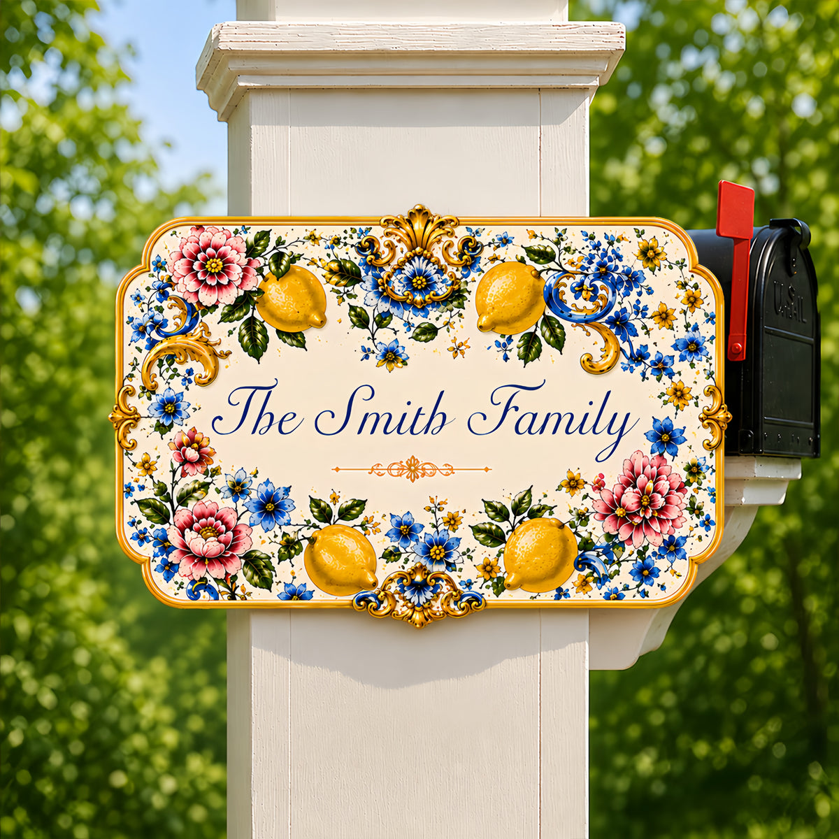 Mediterranean Style & Majolica Print Blue Lemon - Personalized Custom Shaped Metal Sign-Myprintsy