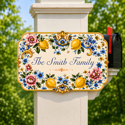 Mediterranean Style & Majolica Print Blue Lemon - Personalized Custom Shaped Metal Sign-Myprintsy
