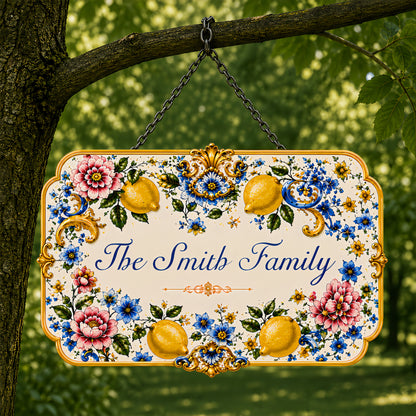 Mediterranean Style & Majolica Print Blue Lemon - Personalized Custom Shaped Metal Sign-Myprintsy