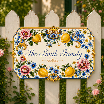 Mediterranean Style & Majolica Print Blue Lemon - Personalized Custom Shaped Metal Sign-Myprintsy