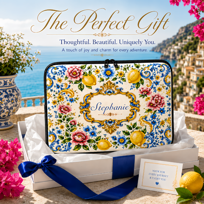 Mediterranean Style & Majolica Print Blue Lemon - Personalized Laptop Bag-Myprintsy