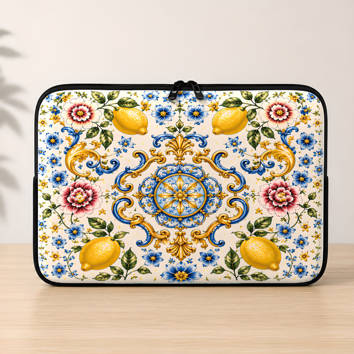 Mediterranean Style & Majolica Print Blue Lemon - Personalized Laptop Bag-Myprintsy
