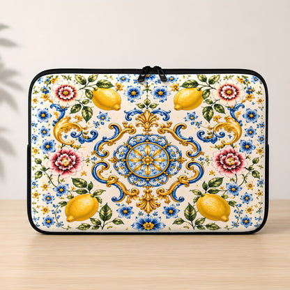 Mediterranean Style & Majolica Print Blue Lemon - Personalized Laptop Bag-Myprintsy