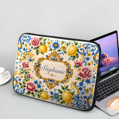 Mediterranean Style & Majolica Print Blue Lemon - Personalized Laptop Bag-Myprintsy