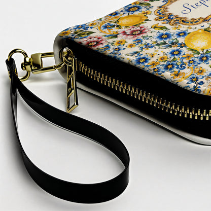 Mediterranean Style & Majolica Print Blue Lemon - Personalized Leather Bag & Wallet Set-Myprintsy