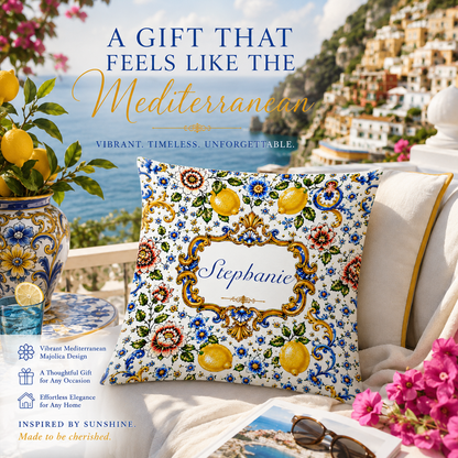 Mediterranean Style & Majolica Print Blue Lemon - Personalized Pillow-Myprintsy