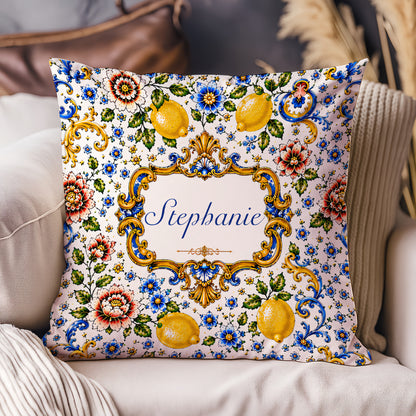 Mediterranean Style & Majolica Print Blue Lemon - Personalized Pillow-Myprintsy