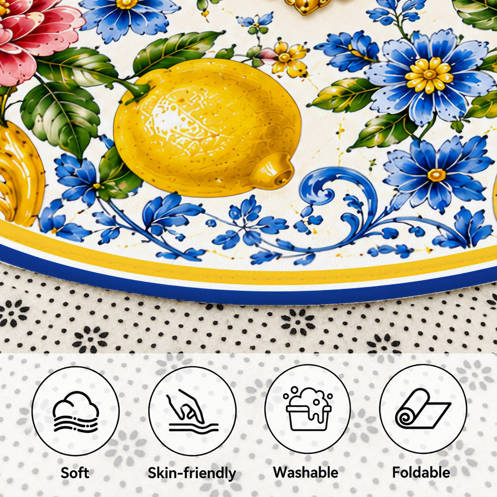 Mediterranean Style & Majolica Print Blue Lemon - Personalized Round Rug-Myprintsy
