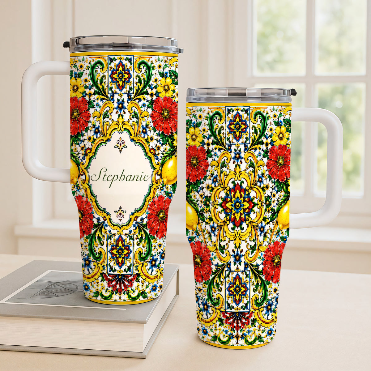 Mediterranean Style & Majolica Print La Dolce Vita - Personalized 40oz Tumbler With Straw-Myprintsy