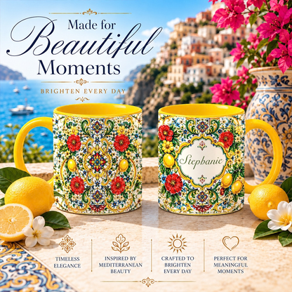 Mediterranean Style & Majolica Print La Dolce Vita - Personalized Accent Mug-Myprintsy