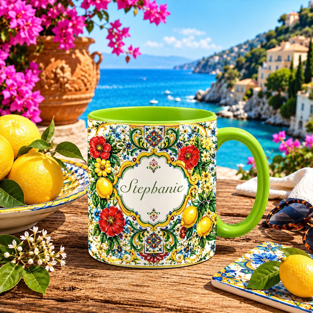 Mediterranean Style & Majolica Print La Dolce Vita - Personalized Accent Mug-Myprintsy