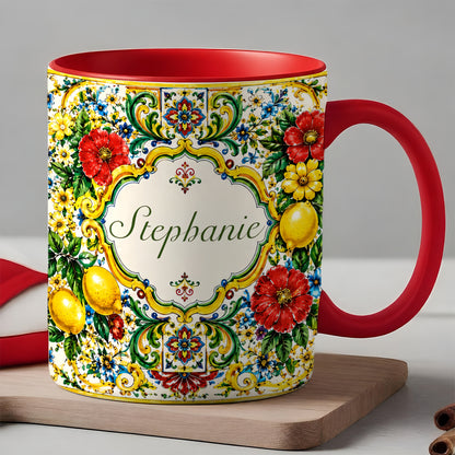 Mediterranean Style & Majolica Print La Dolce Vita - Personalized Accent Mug-Myprintsy