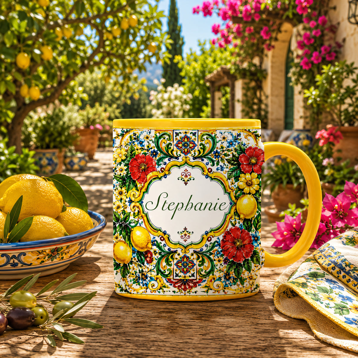 Mediterranean Style & Majolica Print La Dolce Vita - Personalized Accent Mug-Myprintsy