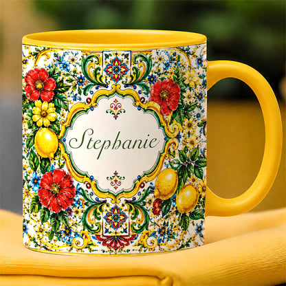 Mediterranean Style & Majolica Print La Dolce Vita - Personalized Accent Mug-Myprintsy