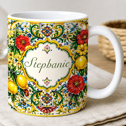 Mediterranean Style & Majolica Print La Dolce Vita - Personalized Accent Mug-Myprintsy