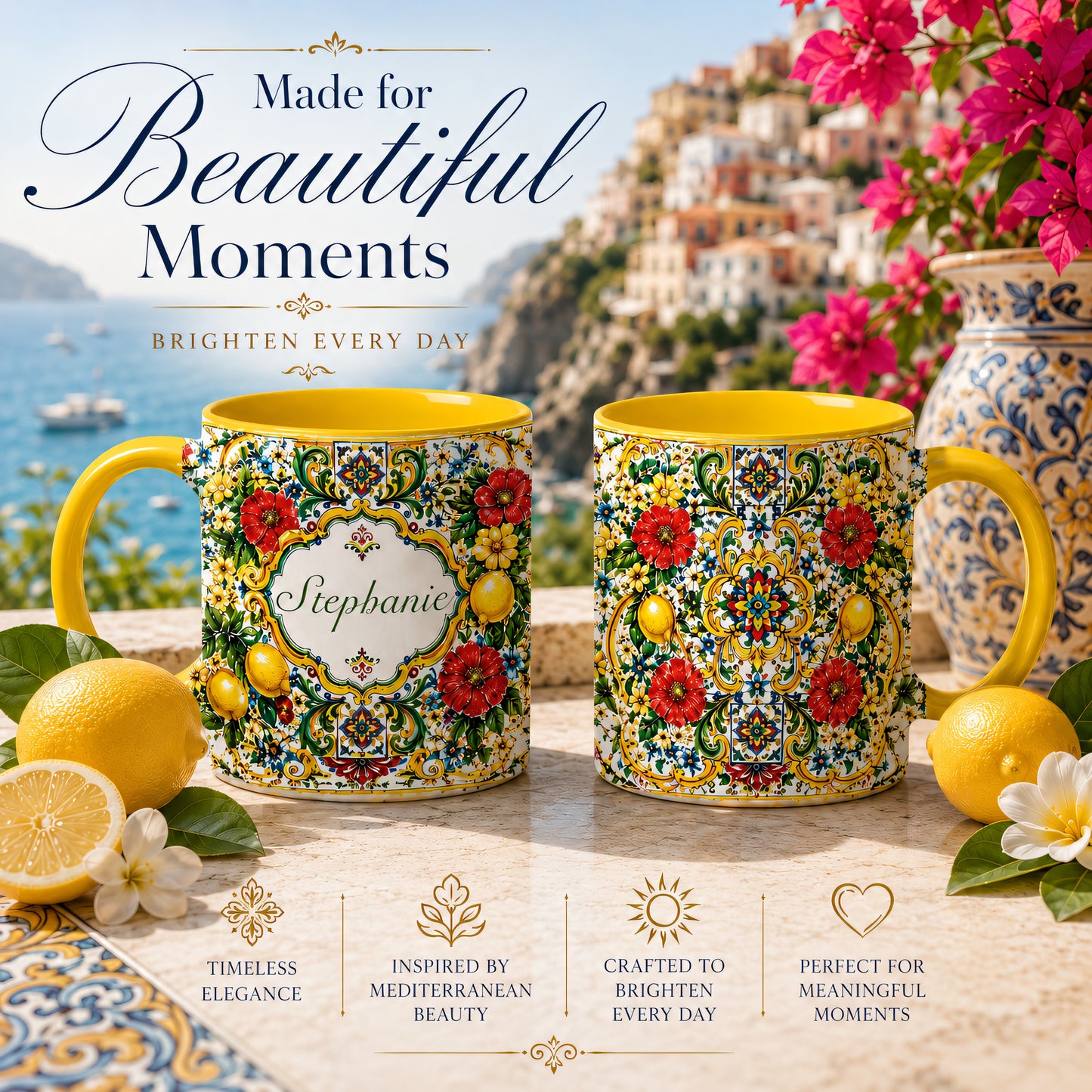 Mediterranean Style & Majolica Print La Dolce Vita - Personalized Accent Mug-Myprintsy