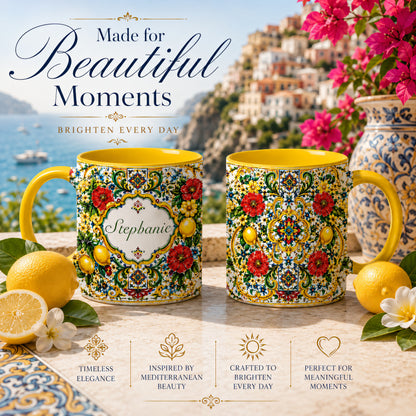 Mediterranean Style & Majolica Print La Dolce Vita - Personalized Accent Mug-Myprintsy