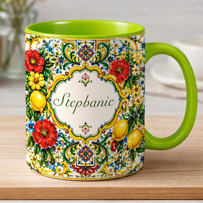Mediterranean Style & Majolica Print La Dolce Vita - Personalized Accent Mug-Myprintsy