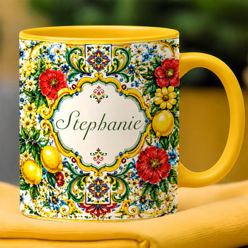 Mediterranean Style & Majolica Print La Dolce Vita - Personalized Accent Mug-Myprintsy
