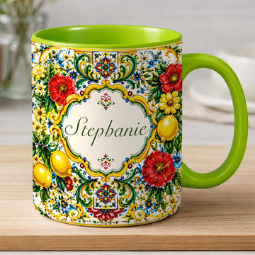 Mediterranean Style & Majolica Print La Dolce Vita - Personalized Accent Mug-Myprintsy