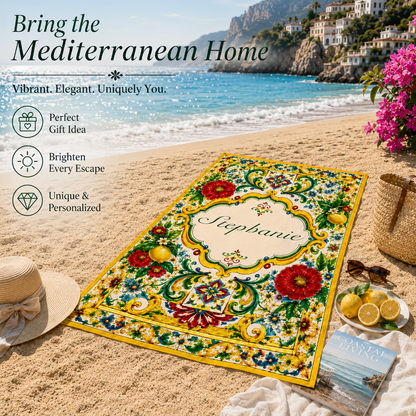 Mediterranean Style & Majolica Print La Dolce Vita - Personalized Beach Towel - Travelling Towel-Myprintsy