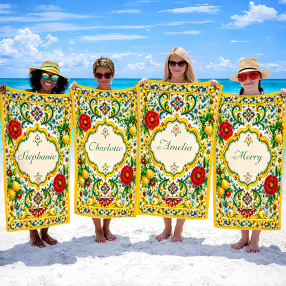 Mediterranean Style & Majolica Print La Dolce Vita - Personalized Beach Towel - Travelling Towel-Myprintsy